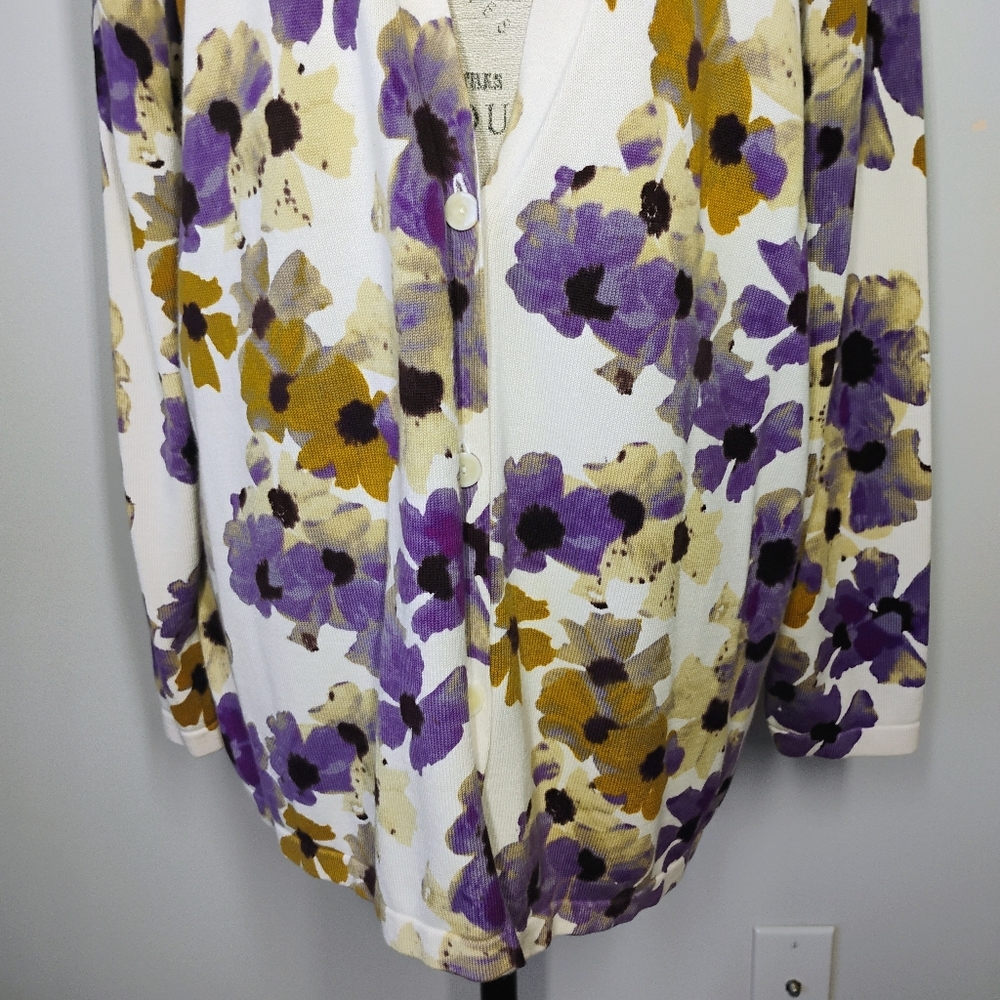 Coldwater Creek Floral Cardigan White Purple Plus 2X Spring Casual Contemporary - Picture 3 of 10